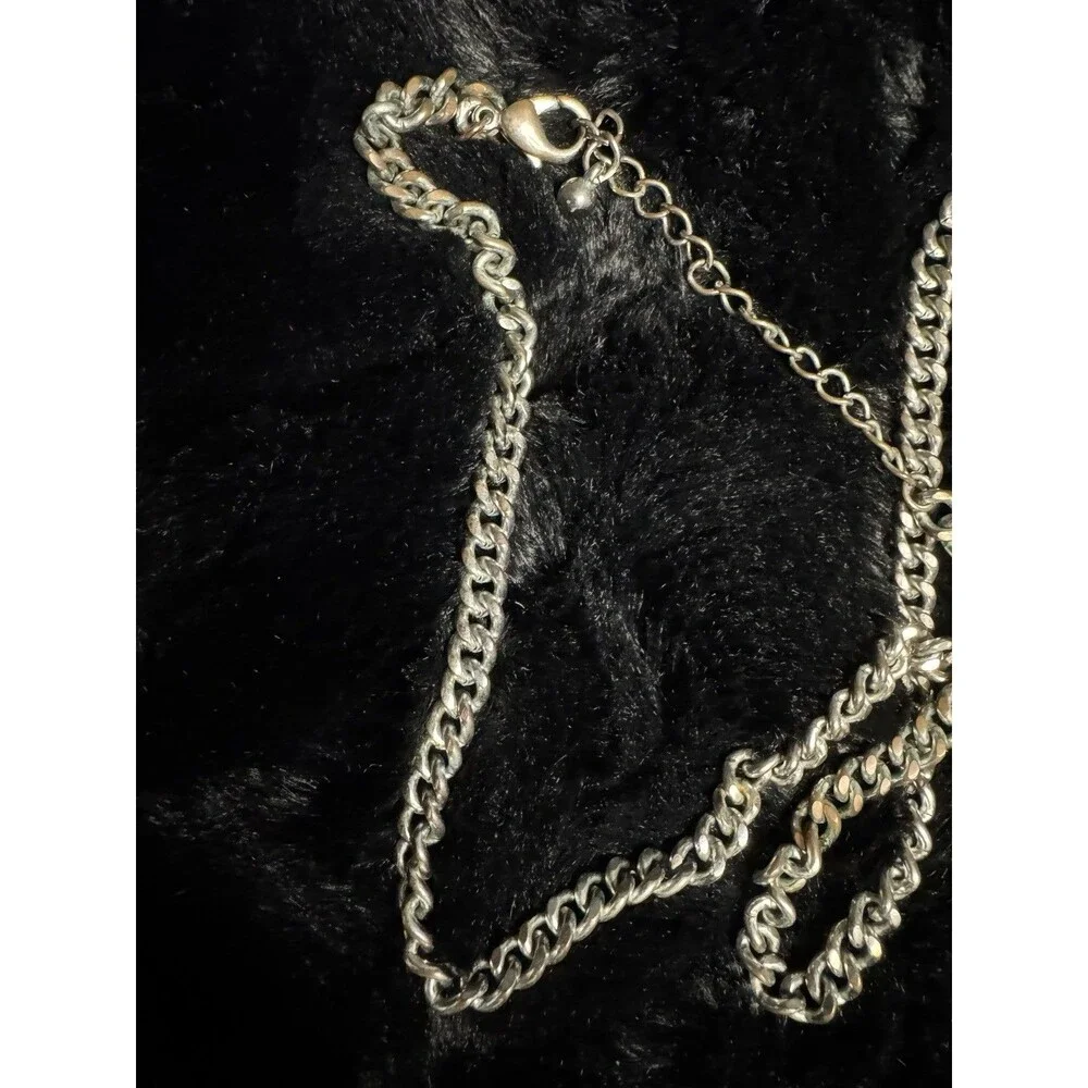 Silver Tone Turquoise Oval Pendant Necklace Long Fringe Southwestern Boho